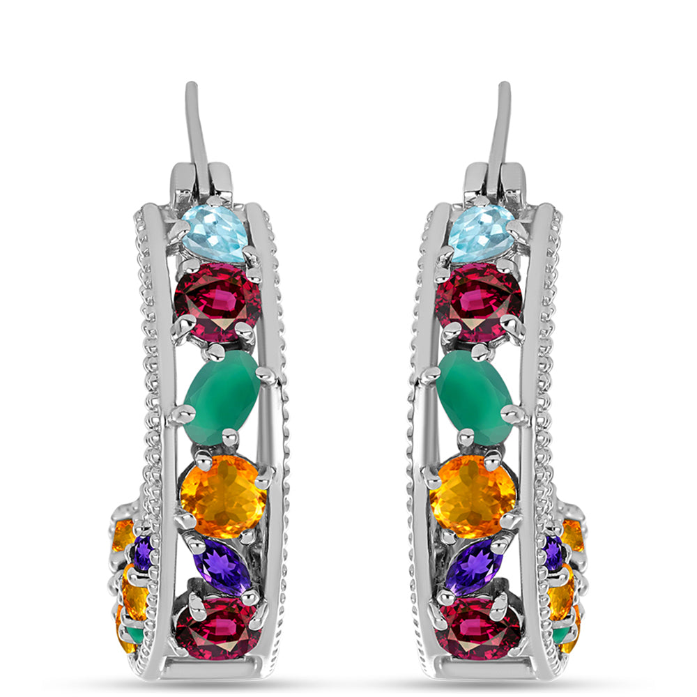 Brincos de Prata com Ametista de Marrocos e Ágata Verde  Contraste: Cabeca de Veado (800)