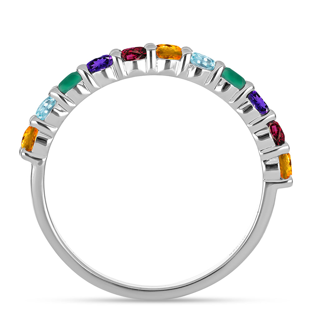 Anel de Prata com Ametista de Marrocos e Ágata Verde