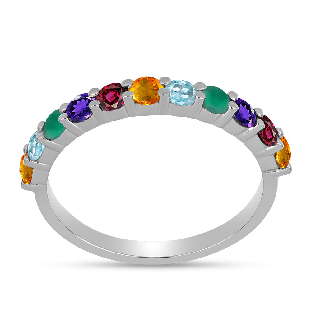 Anel de Prata com Ametista de Marrocos e Ágata Verde