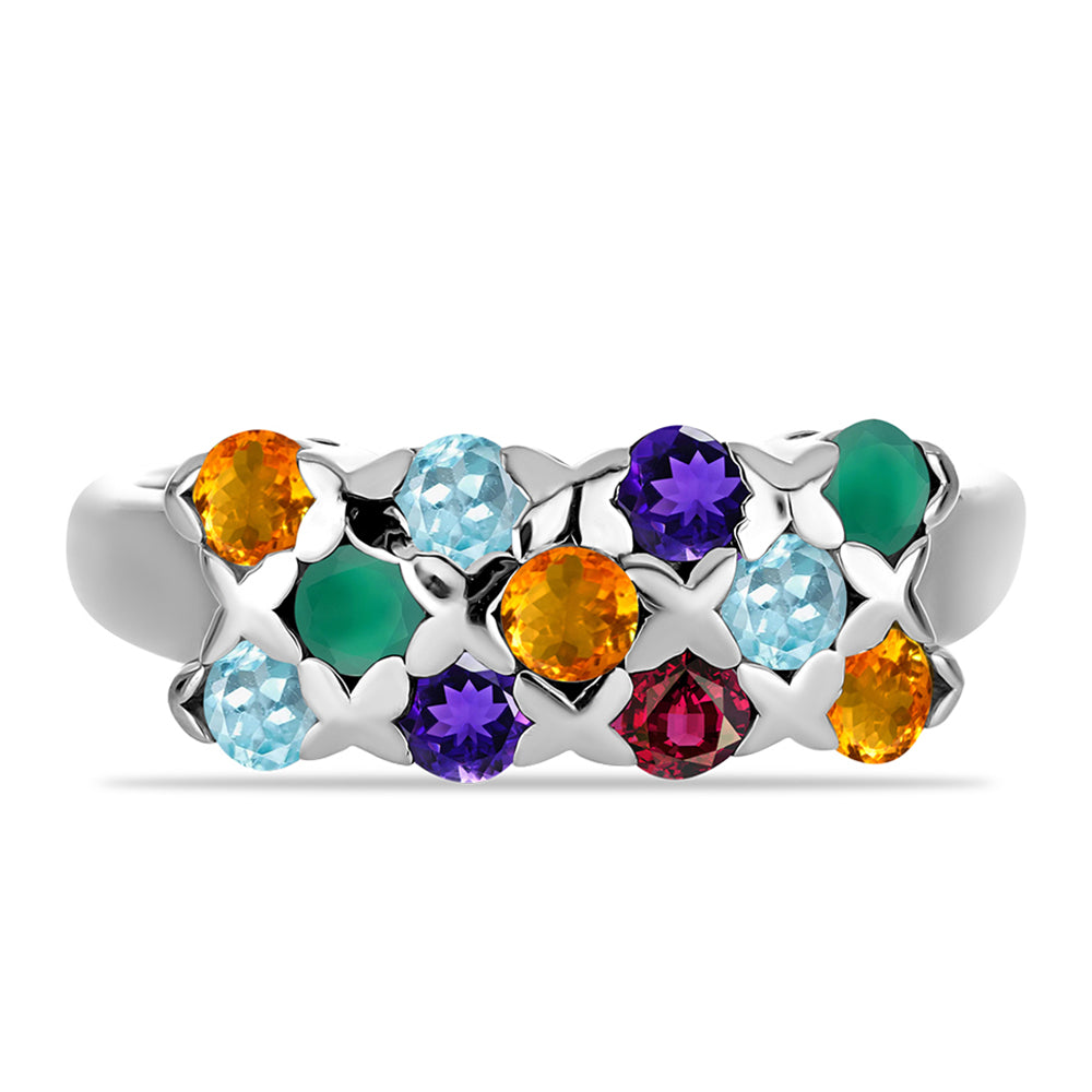 Anel de Prata com Ametista de Marrocos e Ágata Verde  Contraste: Cabeca de Veado (800) 1 