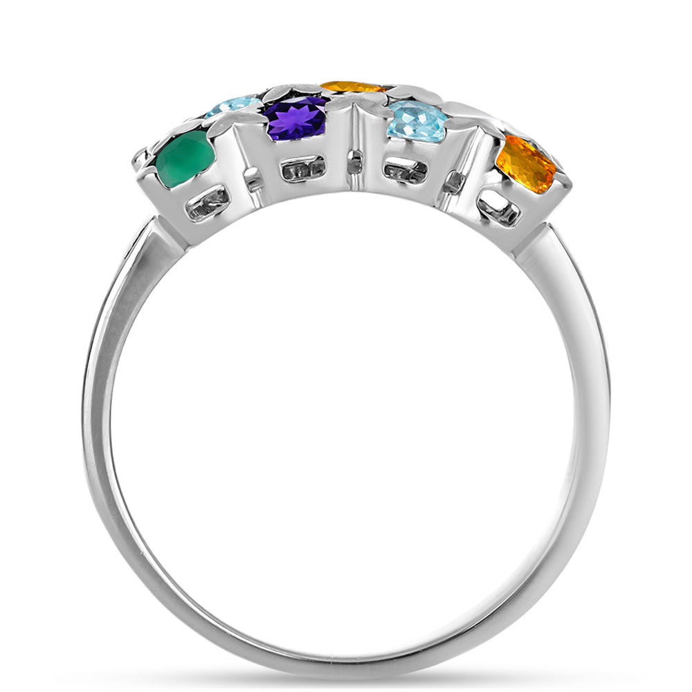 Anel de Prata com Ametista de Marrocos e Ágata Verde  Contraste: Cabeca de Veado (800)