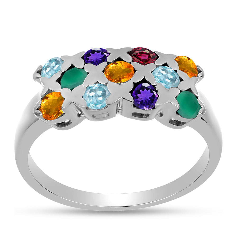 Anel de Prata com Ametista de Marrocos e Ágata Verde  Contraste: Cabeca de Veado (800) 3 