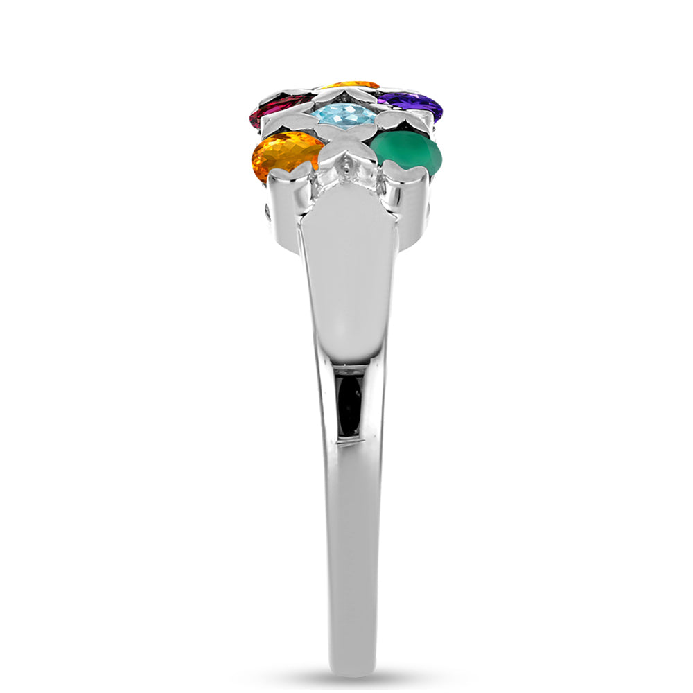 Anel de Prata com Ametista de Marrocos e Ágata Verde  Contraste: Cabeca de Veado (800)