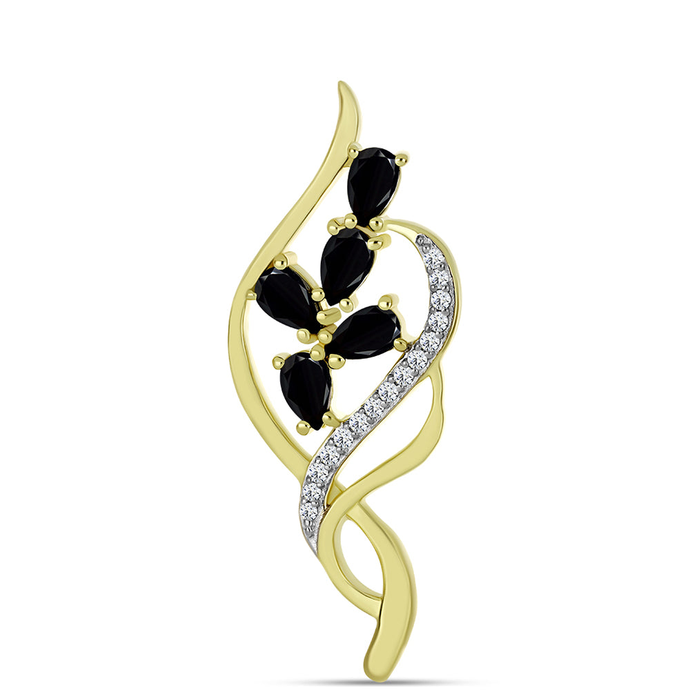 Alfinete de Prata com Banho de Ouro com Espinela Preta e Topázio Branco  Contraste: Cabeca de Veado (800) 1 