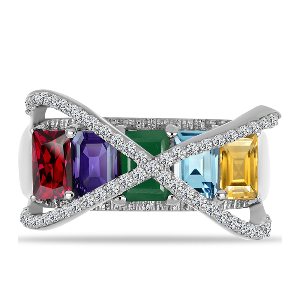 Anel de Prata com Ametista de Marrocos e Ágata Verde  Contraste: Cabeca de Veado (800)