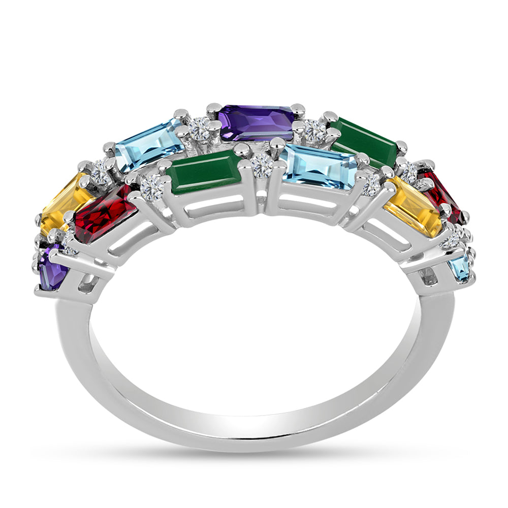 Anel de Prata com Ametista de Marrocos e Ágata Verde