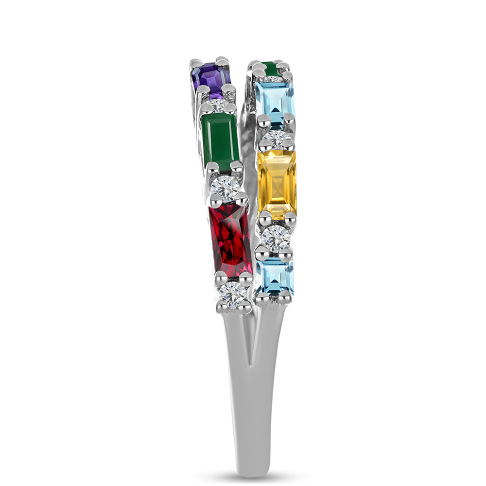 Anel de Prata com Ametista de Marrocos e Ágata Verde