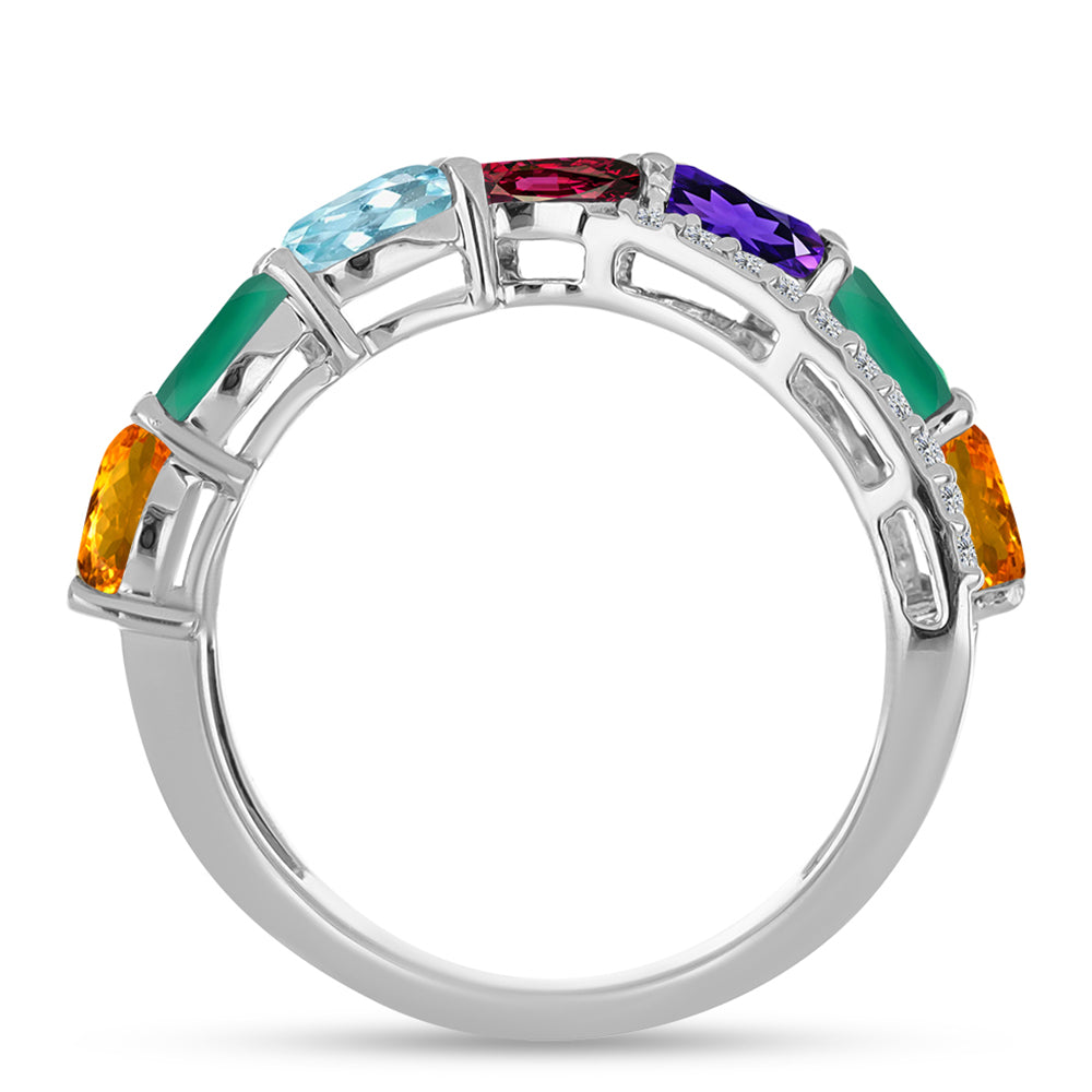 Anel de Prata com Ametista de Marrocos e Ágata Verde  Contraste: Cabeca de Veado (800)