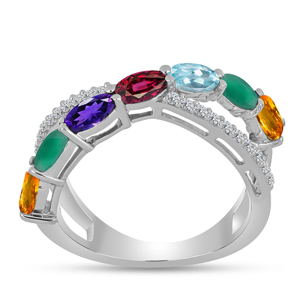 Anel de Prata com Ametista de Marrocos e Ágata Verde  Contraste: Cabeca de Veado (800)