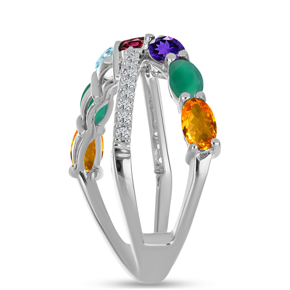 Anel de Prata com Ametista de Marrocos e Ágata Verde  Contraste: Cabeca de Veado (800)