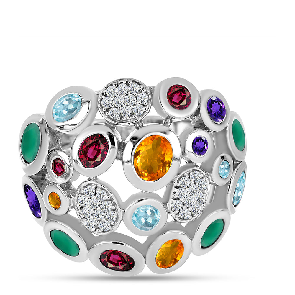 Anel de Prata com Ametista de Marrocos e Ágata Verde  Contraste: Cabeca de Veado (800)