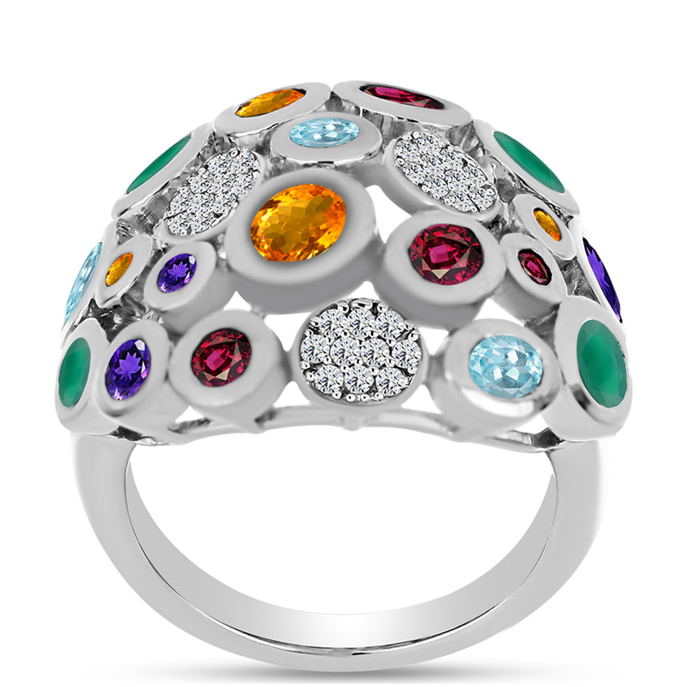 Anel de Prata com Ametista de Marrocos e Ágata Verde  Contraste: Cabeca de Veado (800)