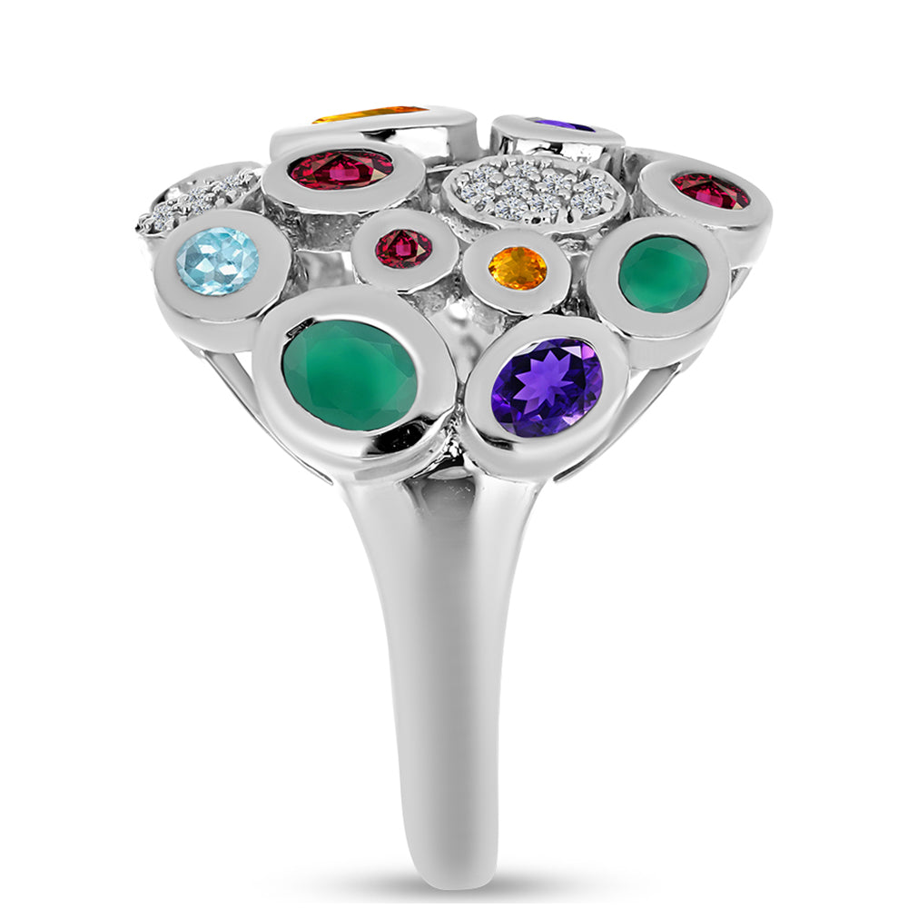 Anel de Prata com Ametista de Marrocos e Ágata Verde  Contraste: Cabeca de Veado (800)