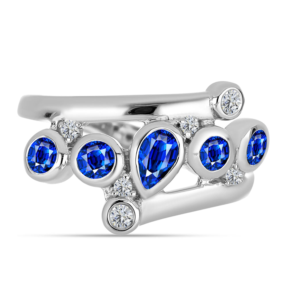 Anel de Prata com Safira Azul Australiana e Topázio Branco  Contraste: Cabeca de Veado (800) 1 