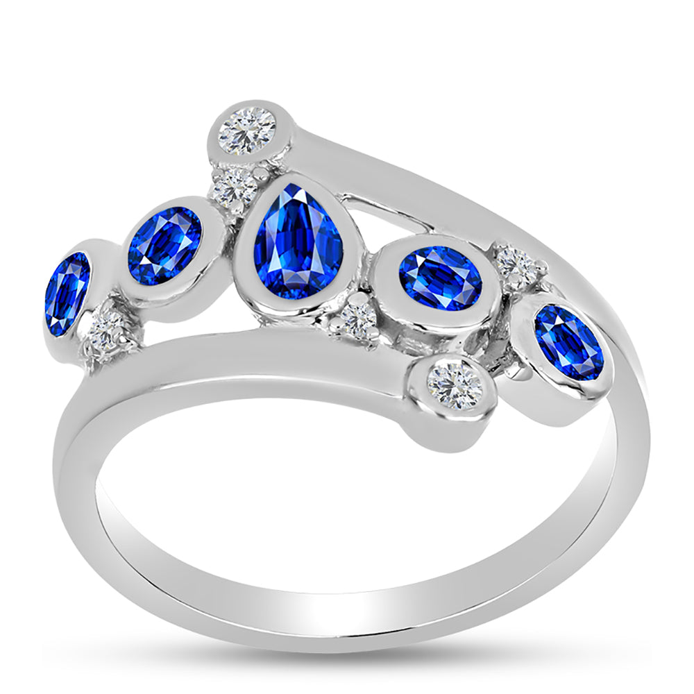 Anel de Prata com Safira Azul Australiana e Topázio Branco  Contraste: Cabeca de Veado (800)