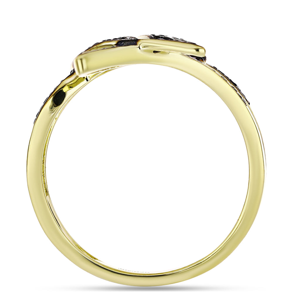 Anel de Prata com Banho de Ouro com Espinela Preta  Contraste: Cabeca de Veado (800)