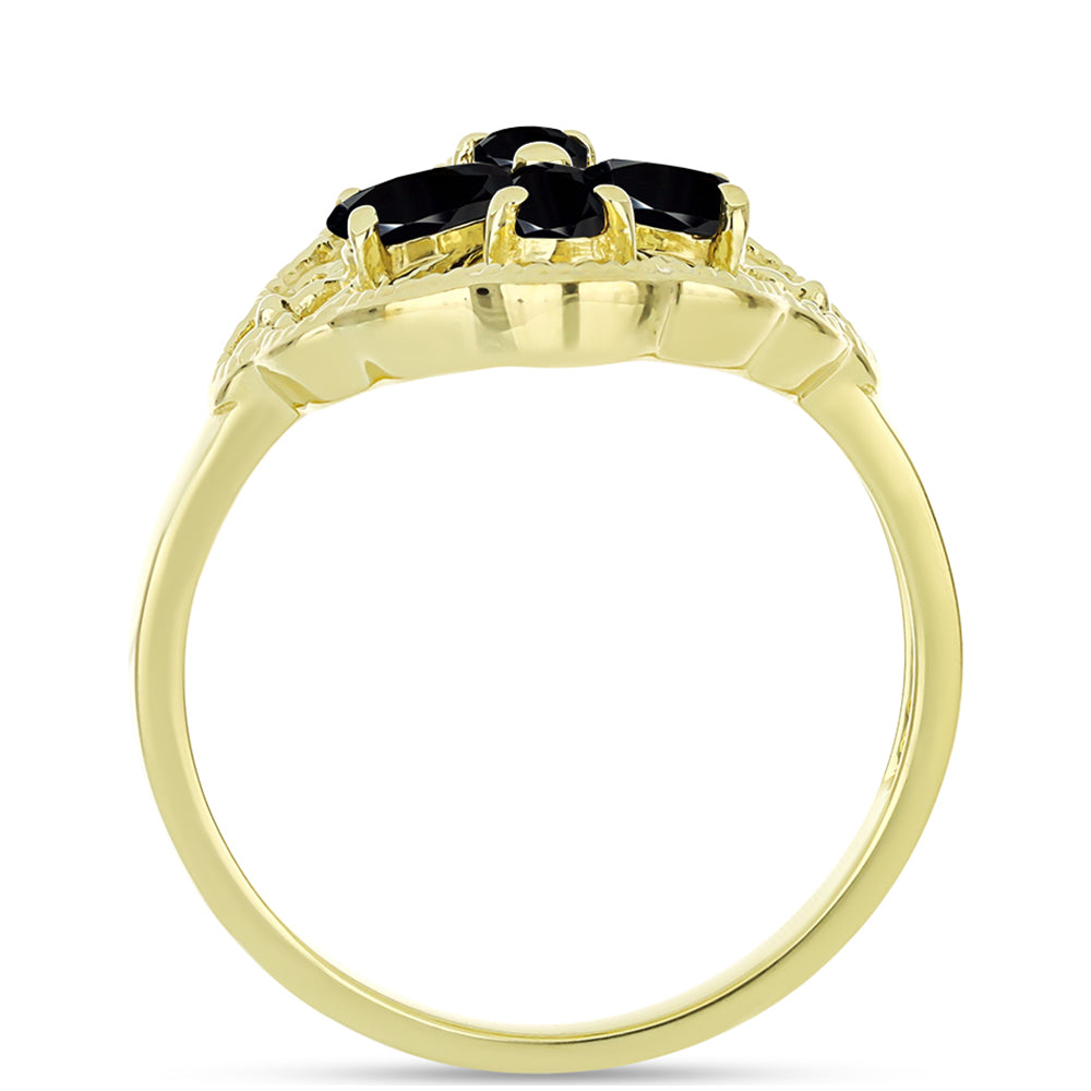 Anel de Prata com Banho de Ouro com Espinela Preta  Contraste: Cabeca de Veado (800) 2 