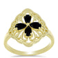Anel de Prata com Banho de Ouro com Espinela Preta  Contraste: Cabeca de Veado (800)
