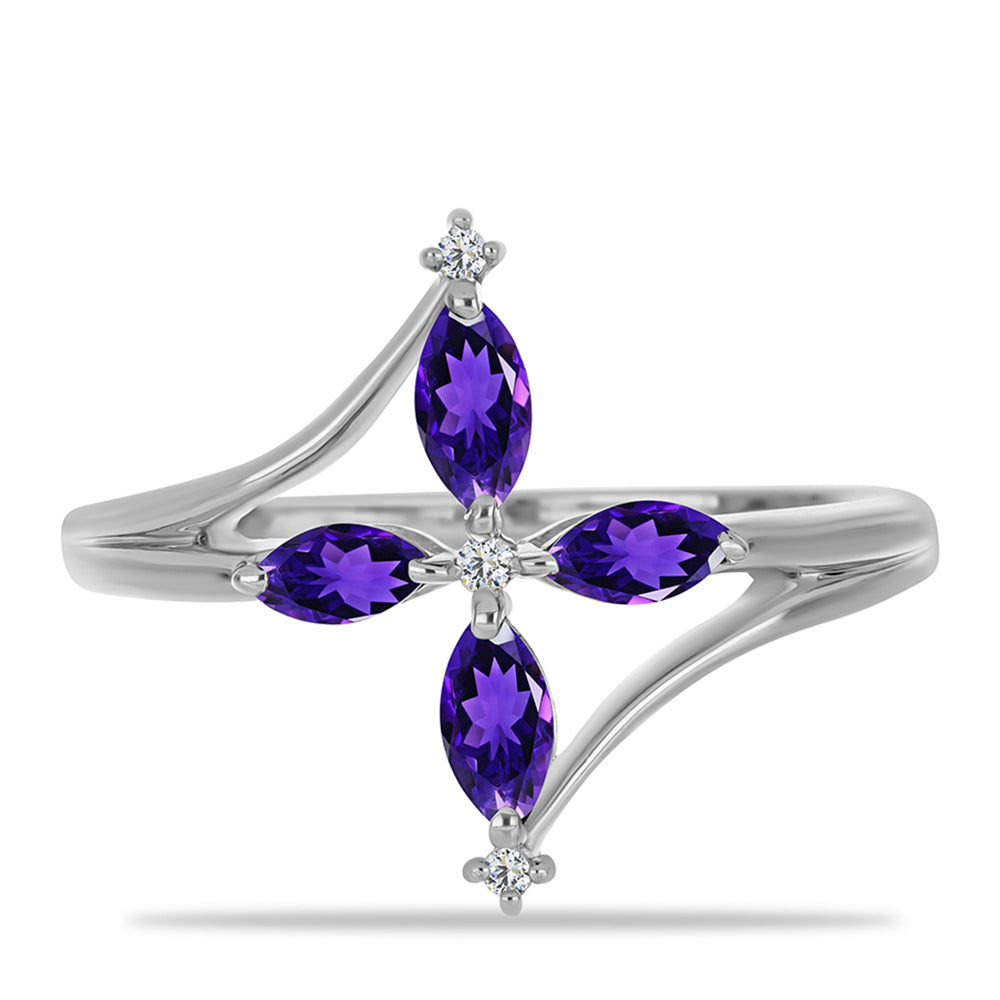 Anel de Prata com Ametista de Marrocos e Topázio Branco 1 