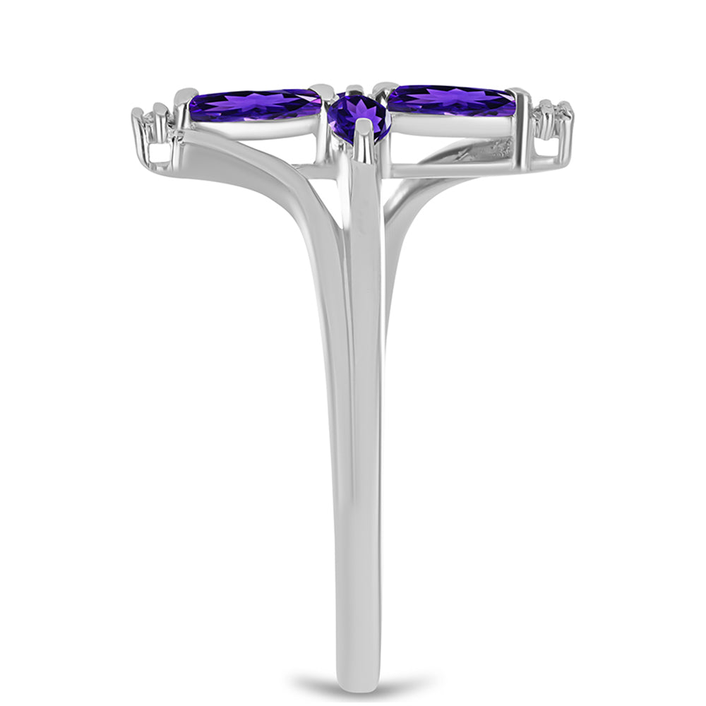 Anel de Prata com Ametista de Marrocos e Topázio Branco 4 