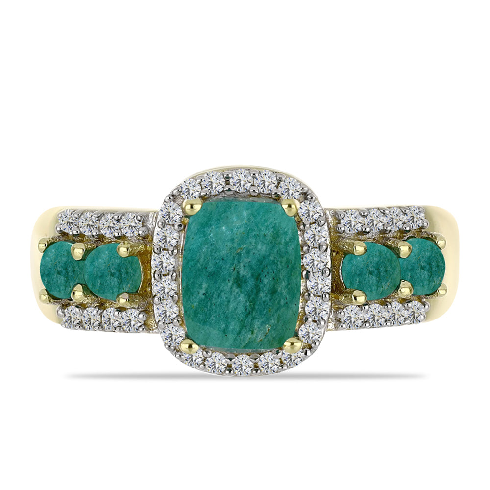 Anel de Prata com Banho de Ouro com Amazonita e Topázio Branco  Contraste: Cabeca de Veado (800)