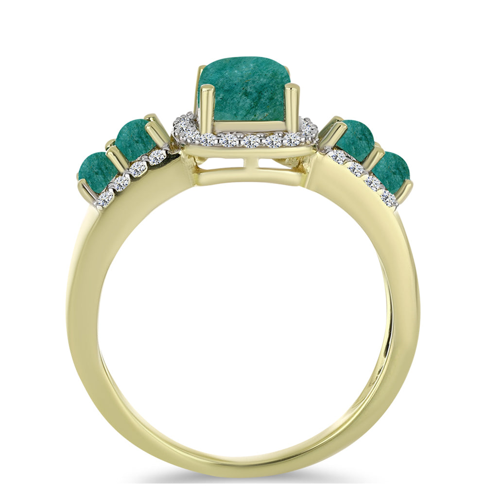 Anel de Prata com Banho de Ouro com Amazonita e Topázio Branco  Contraste: Cabeca de Veado (800)