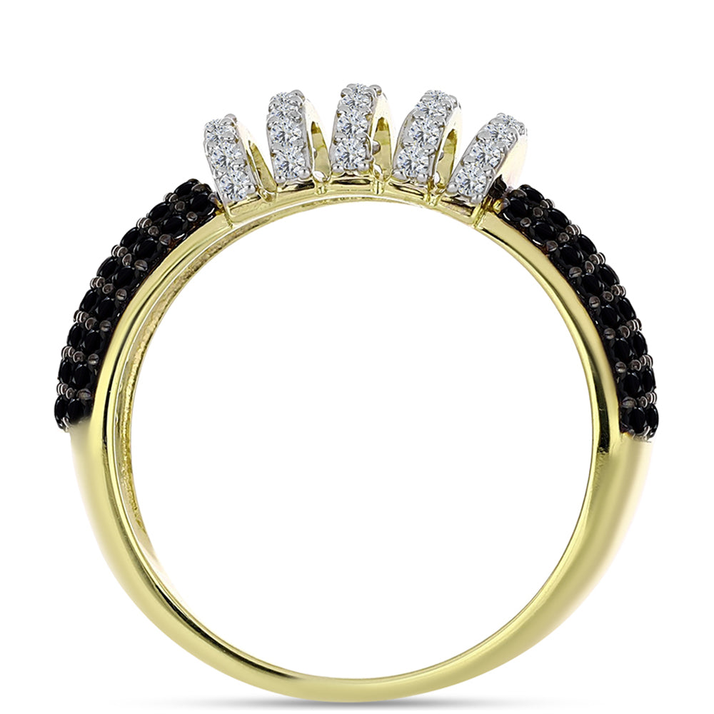 Anel de Prata com Banho de Ouro com Espinela Preta e Topázio Branco  Contraste: Cabeca de Veado (800) 3 