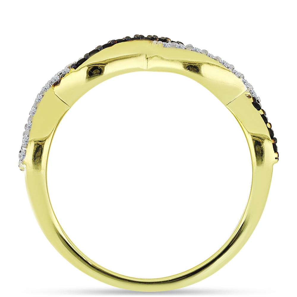 Anel de Prata com Banho de Ouro com Espinela Preta e Topázio Branco  Contraste: Cabeca de Veado (800)