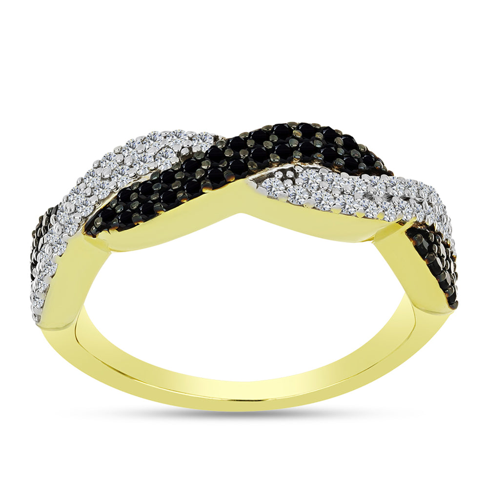 Anel de Prata com Banho de Ouro com Espinela Preta e Topázio Branco  Contraste: Cabeca de Veado (800) 1 