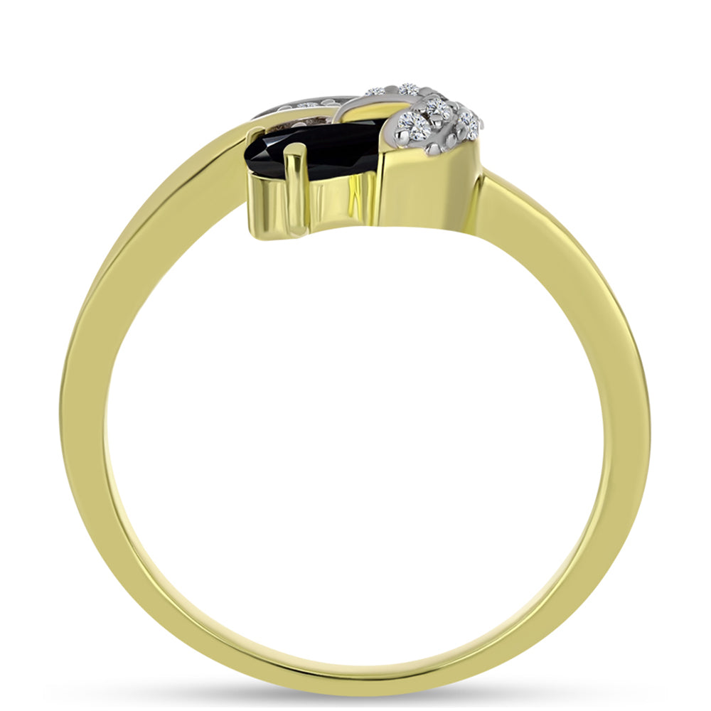 Anel de Prata com Banho de Ouro com Espinela Preta e Topázio Branco  Contraste: Cabeca de Veado (800)