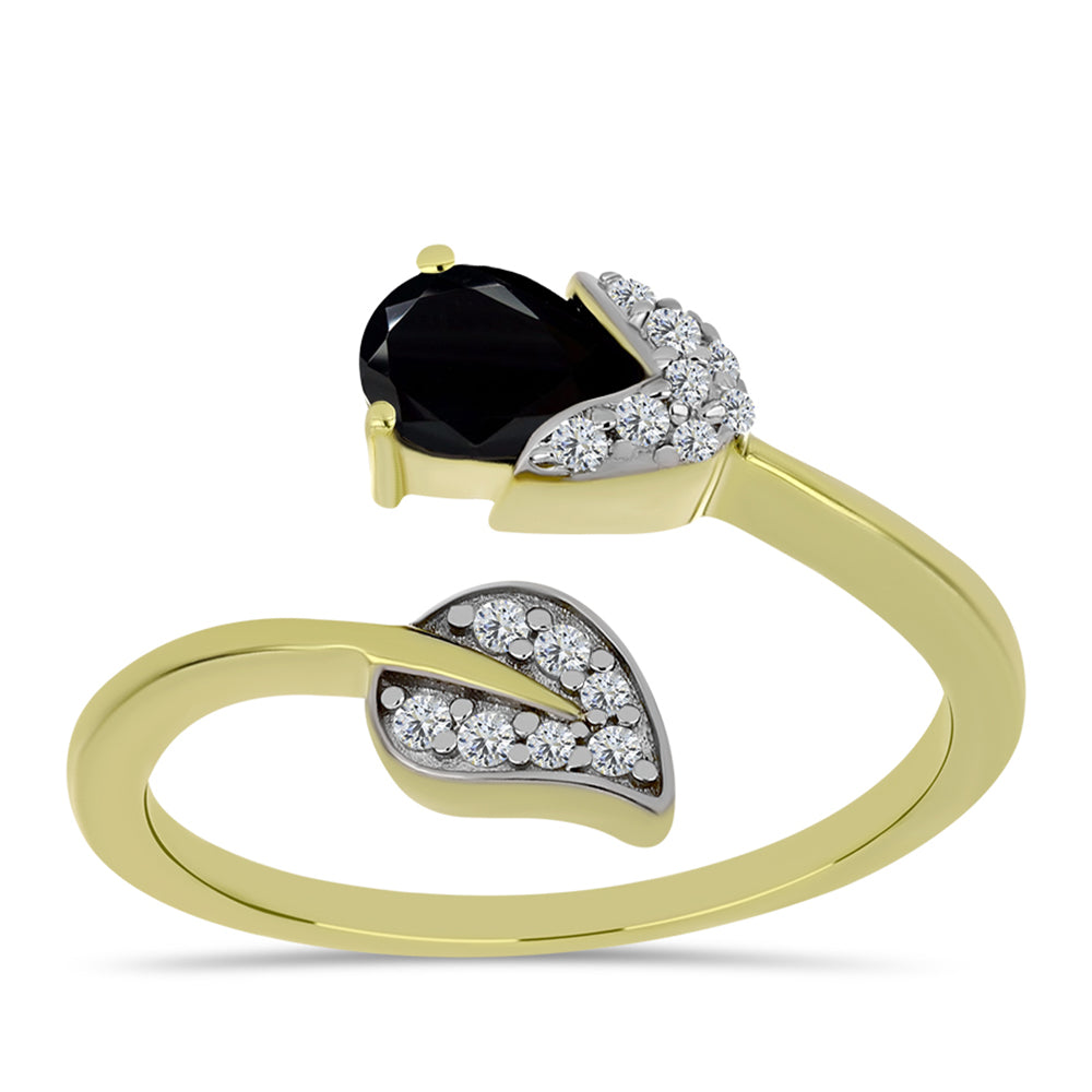 Anel de Prata com Banho de Ouro com Espinela Preta e Topázio Branco  Contraste: Cabeca de Veado (800) 3 