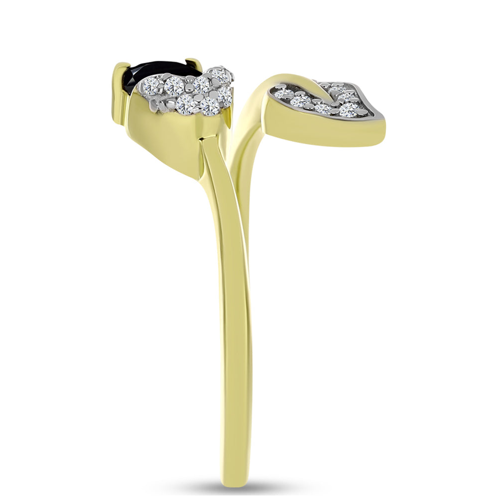 Anel de Prata com Banho de Ouro com Espinela Preta e Topázio Branco  Contraste: Cabeca de Veado (800) 4 