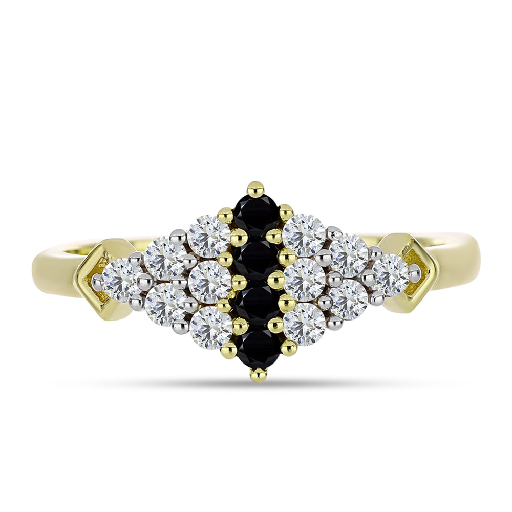 Anel de Prata com Banho de Ouro com Espinela Preta e Topázio Branco 1 