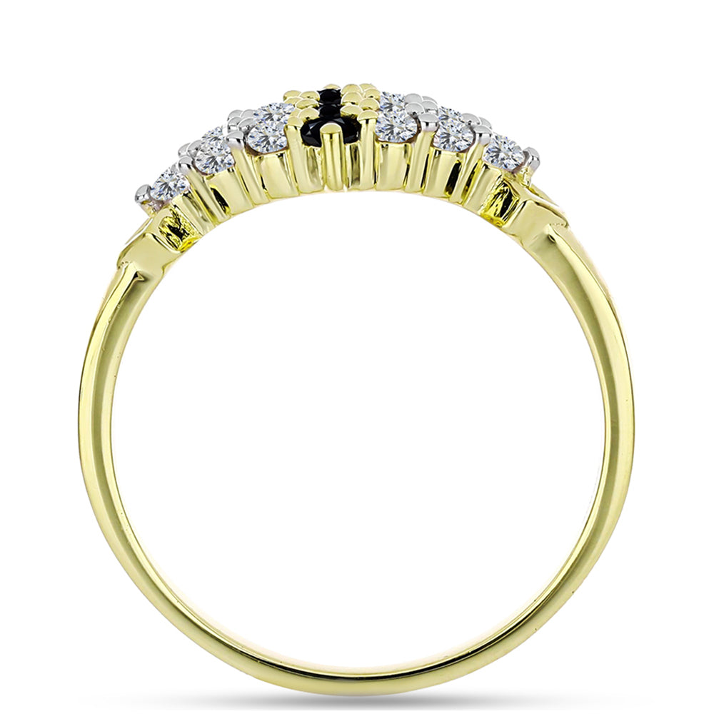 Anel de Prata com Banho de Ouro com Espinela Preta e Topázio Branco 2 