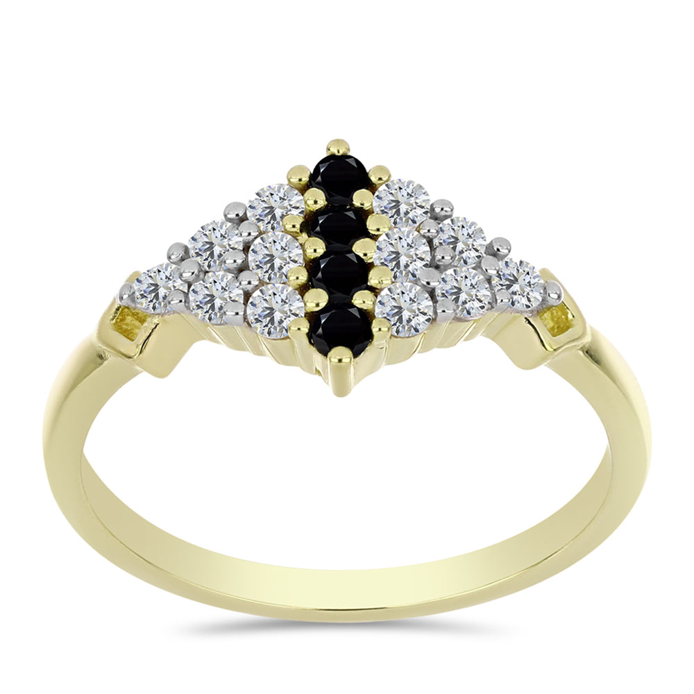 Anel de Prata com Banho de Ouro com Espinela Preta e Topázio Branco 3 