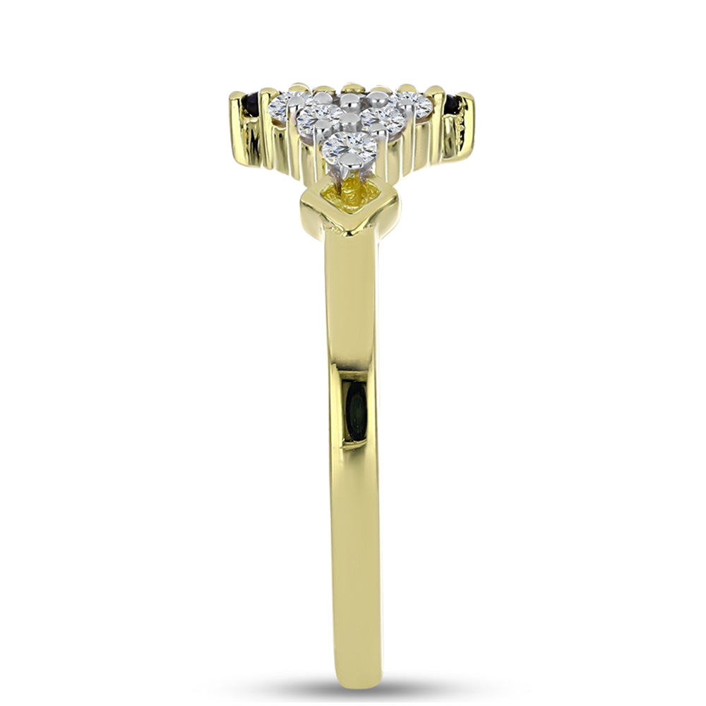 Anel de Prata com Banho de Ouro com Espinela Preta e Topázio Branco