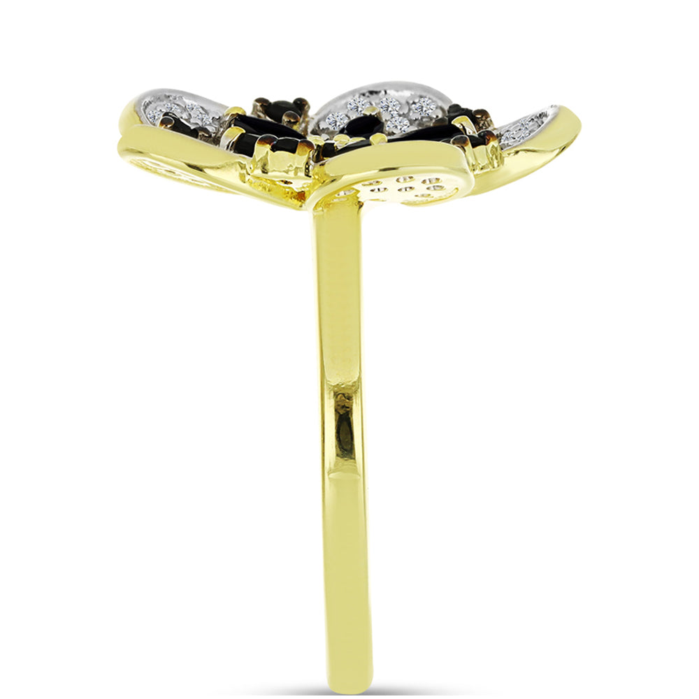 Anel de Prata com Banho de Ouro com Espinela Preta e Topázio Branco  Contraste: Cabeca de Veado (800) 4 