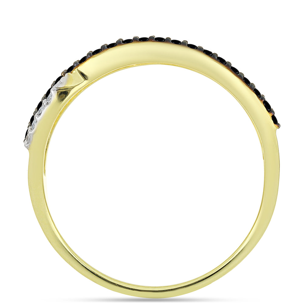 Anel de Prata com Banho de Ouro com Espinela Preta e Topázio Branco  Contraste: Cabeca de Veado (800) 2 