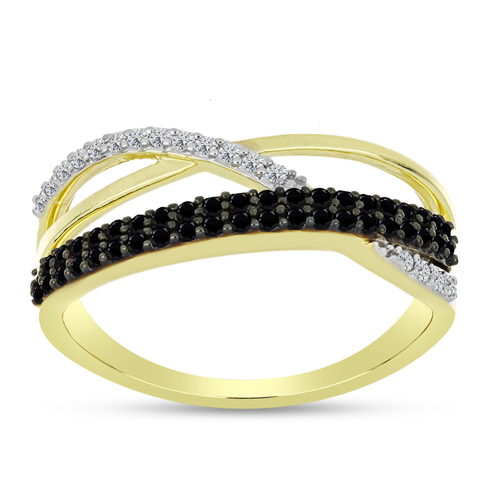 Anel de Prata com Banho de Ouro com Espinela Preta e Topázio Branco  Contraste: Cabeca de Veado (800)