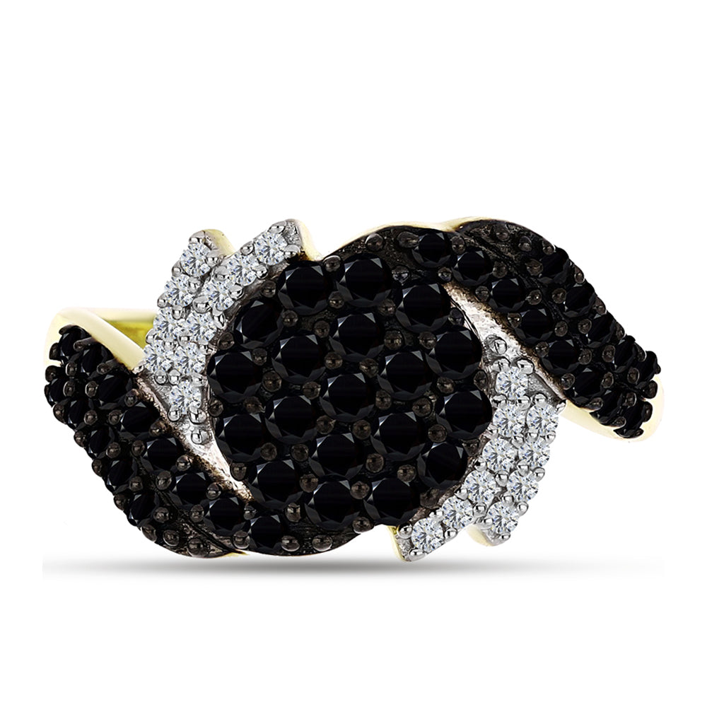 Anel de Prata com Banho de Ouro com Espinela Preta e Topázio Branco  Contraste: Cabeca de Veado (800) 1 