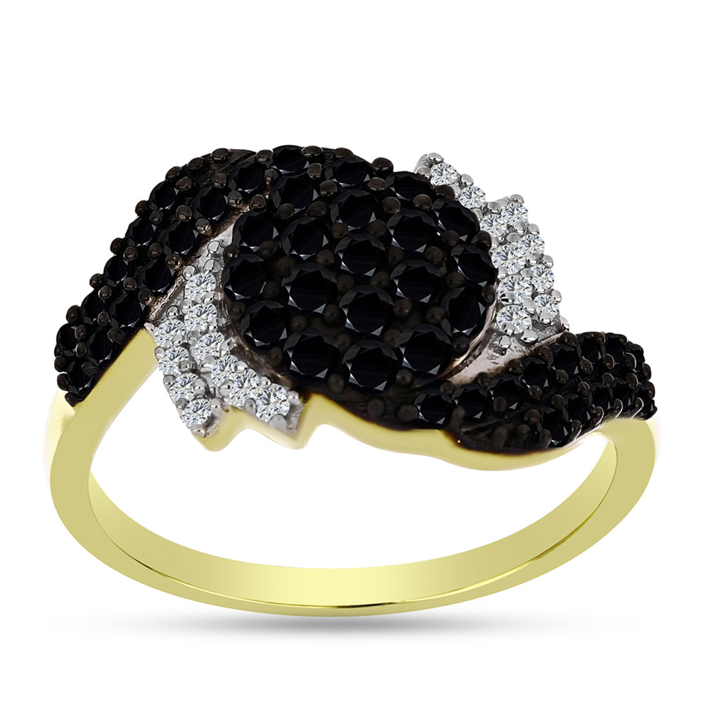 Anel de Prata com Banho de Ouro com Espinela Preta e Topázio Branco  Contraste: Cabeca de Veado (800) 3 