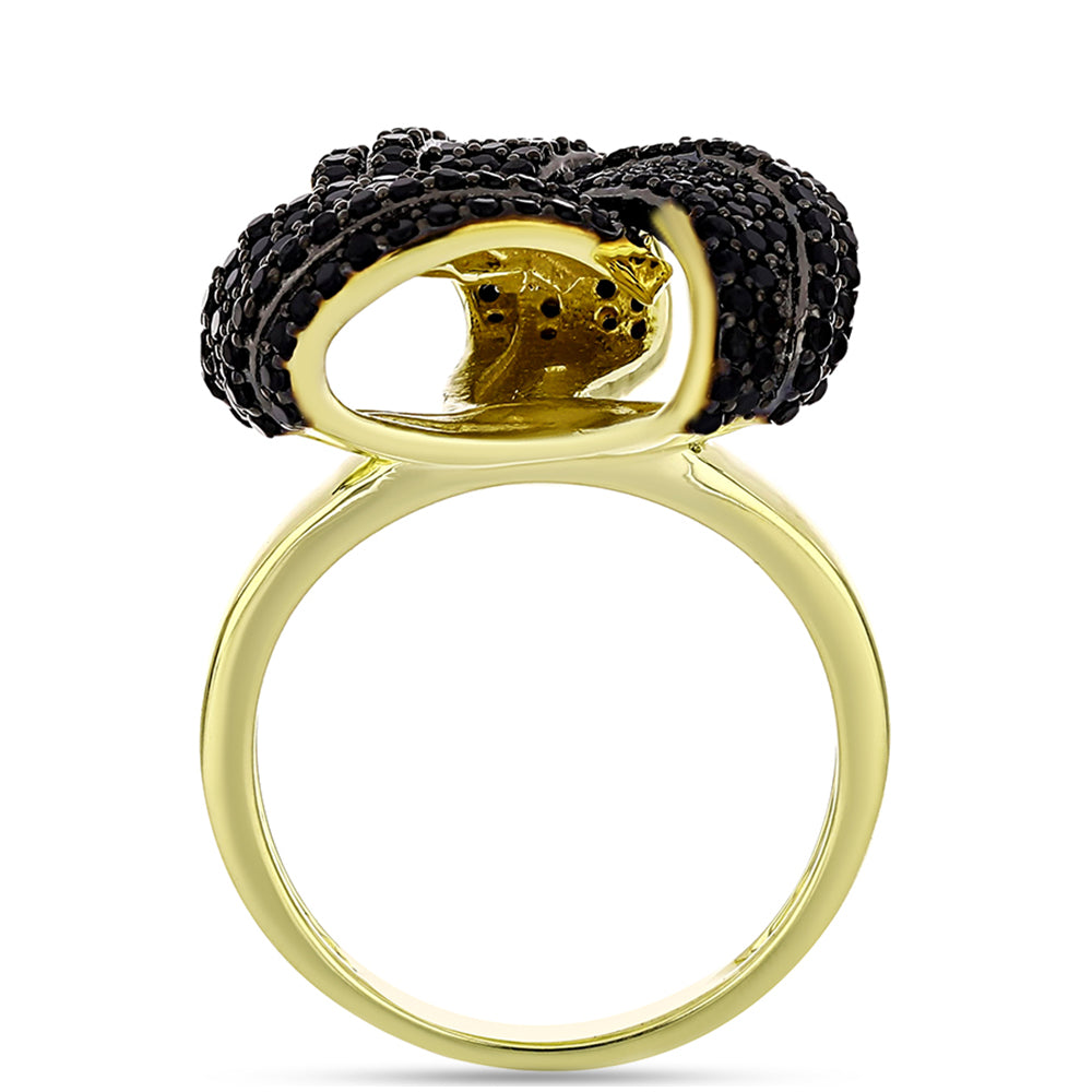 Anel de Prata com Banho de Ouro com Espinela Preta  Contraste: Cabeca de Veado (800) 2 