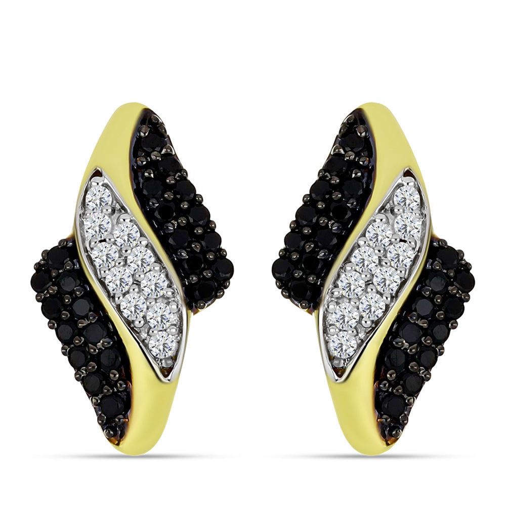 Brincos de Prata com Banho de Ouro com Espinela Preta e Topázio Branco 1 