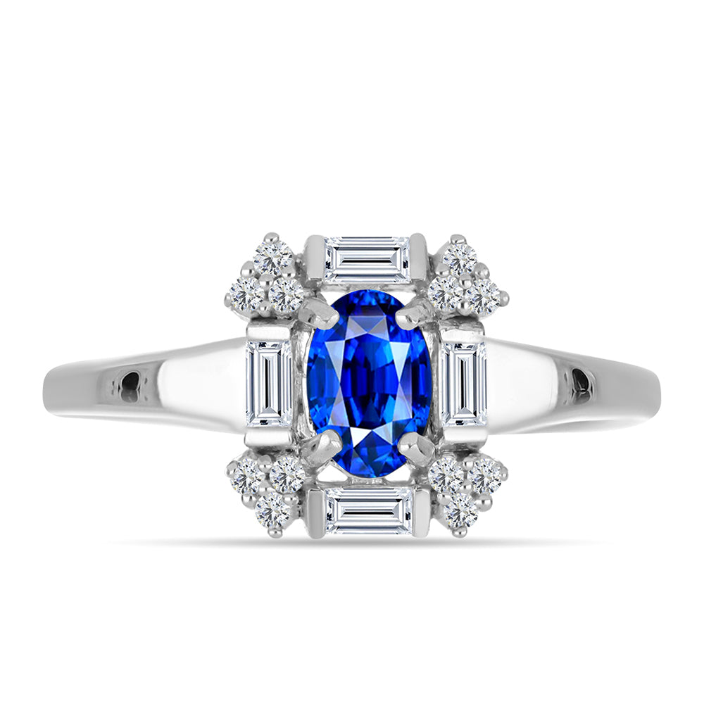 Anel de Prata com Safira Azul Australiana e Zircão Branco 1 