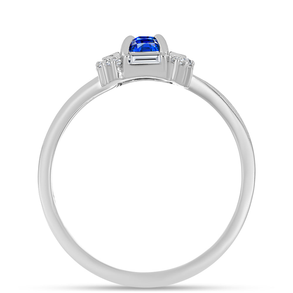 Anel de Prata com Safira Azul Australiana e Zircão Branco