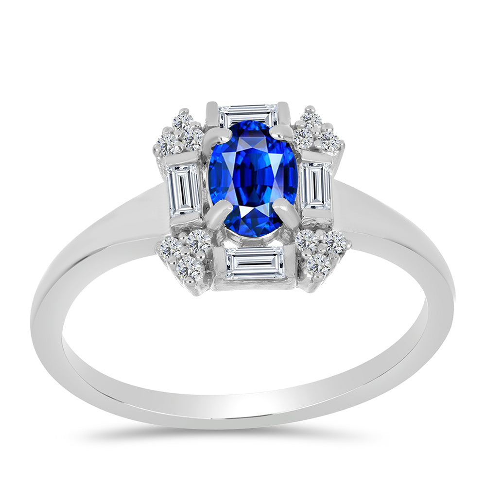 Anel de Prata com Safira Azul Australiana e Zircão Branco 3 