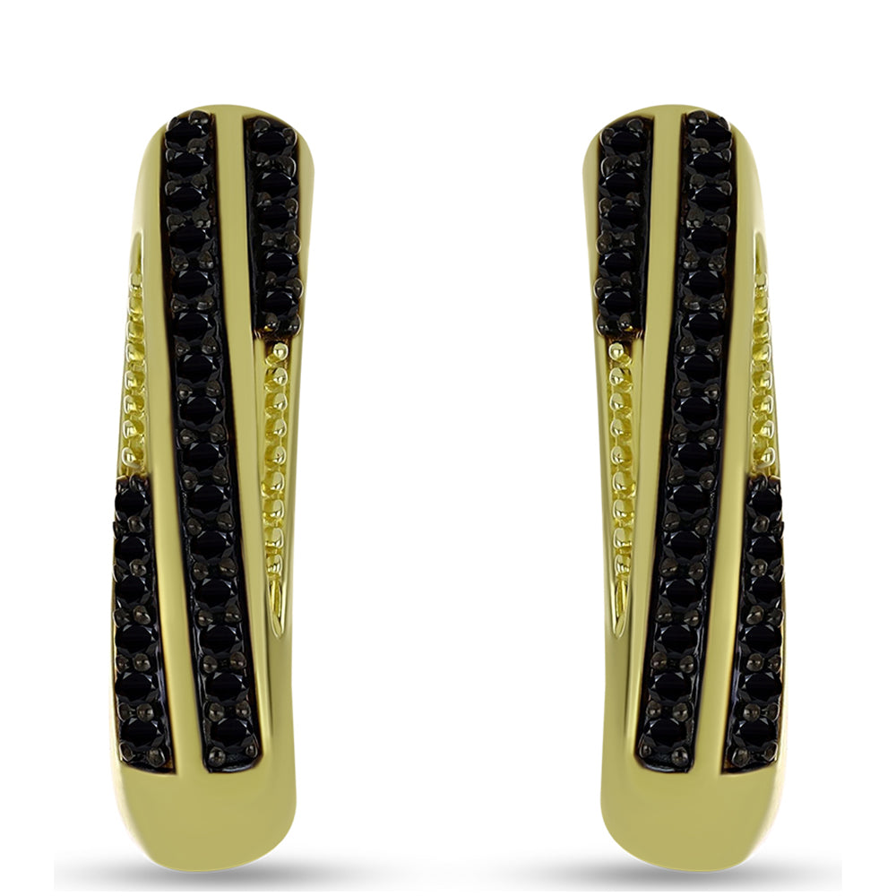 Brincos de Prata com Banho de Ouro com Espinela Preta 1 