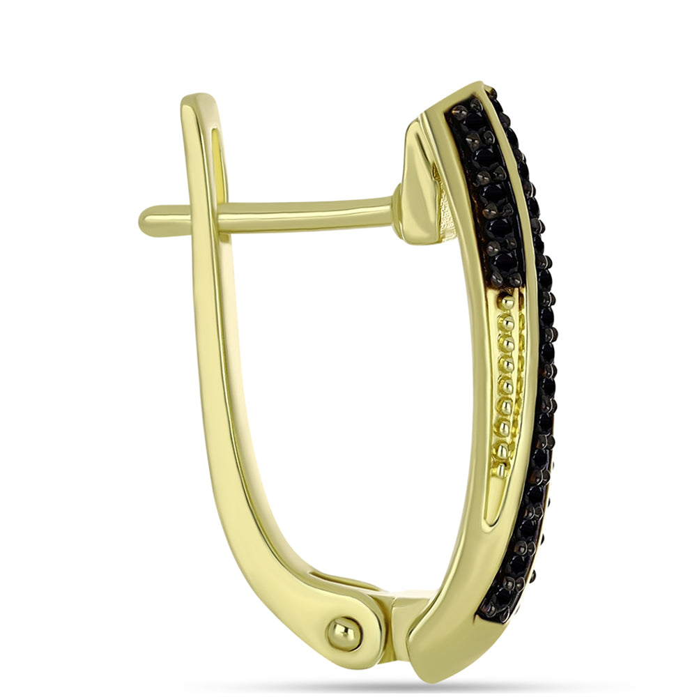 Brincos de Prata com Banho de Ouro com Espinela Preta