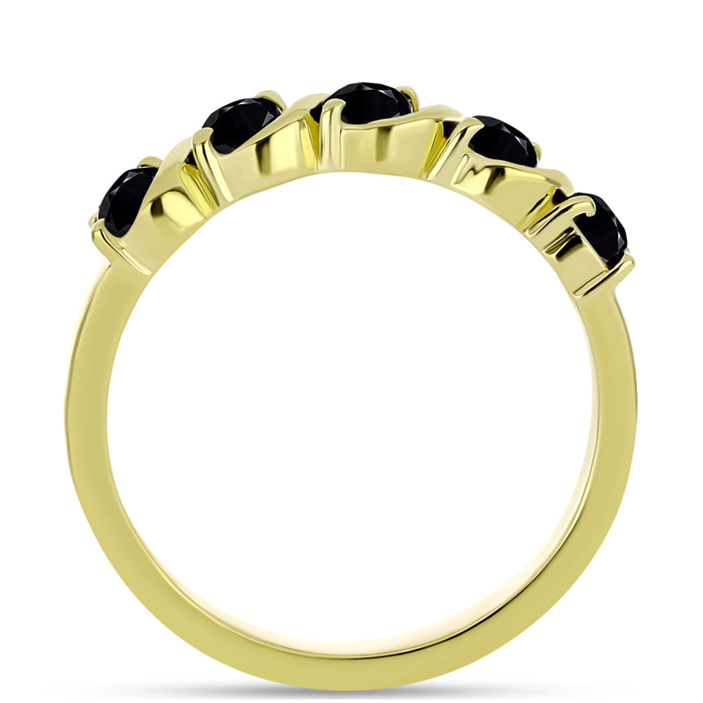 Anel de Prata com Banho de Ouro com Espinela Preta