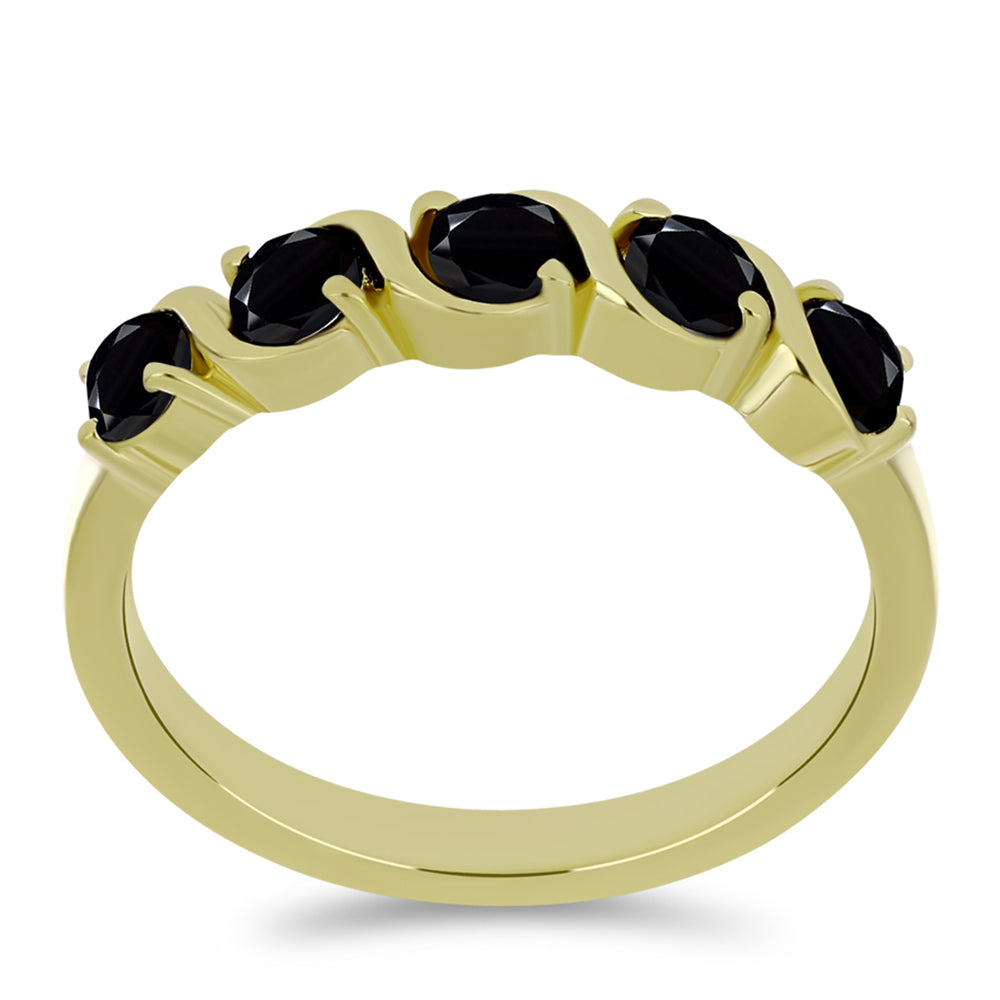 Anel de Prata com Banho de Ouro com Espinela Preta